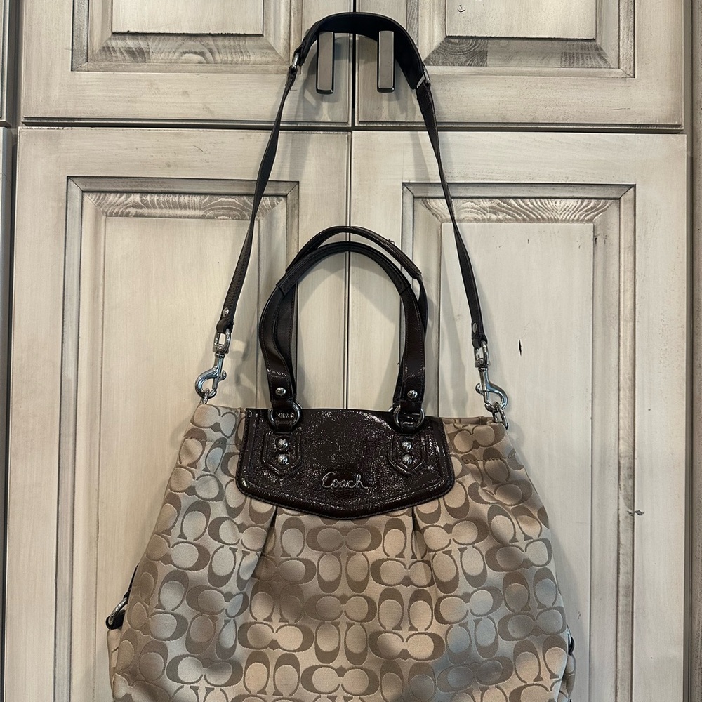 Coach Cream and Brown Shoulder Bag with Textured Design